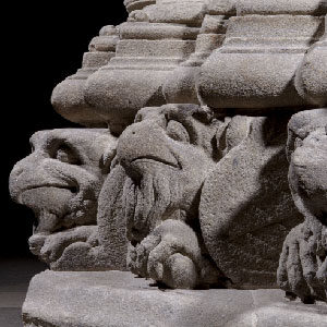 Detail of gryphons in the foundations of the Portico of Glory