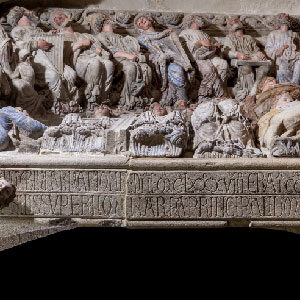Detail from the lintel of the tympanum of the Portico of Glory. 1188