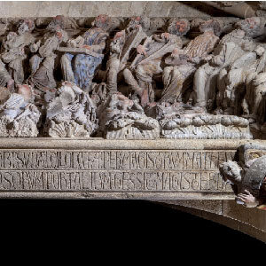 Detail from a lintel of the Portico of Glory. Master Mateo