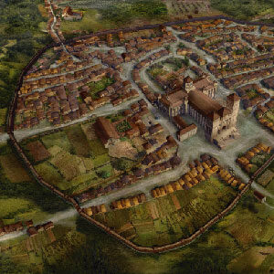 Virtual reconstruction of Santiago and the cathedral around the year 1211